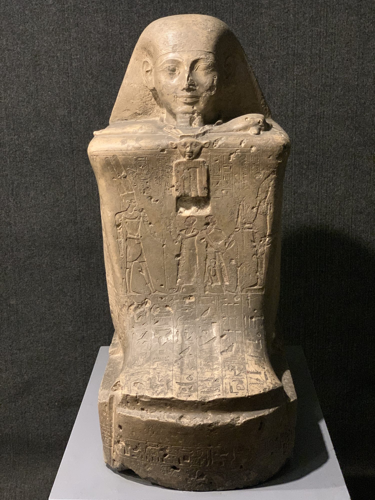 Inscribed block statue of Nespaqashuty in Luxor Museum